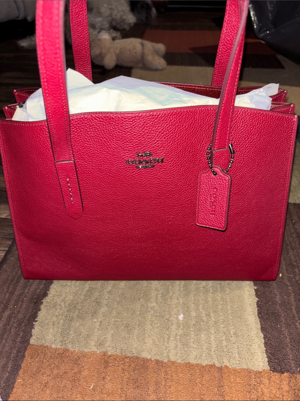 Coach Red Pebbled Leather Tote with Tag
